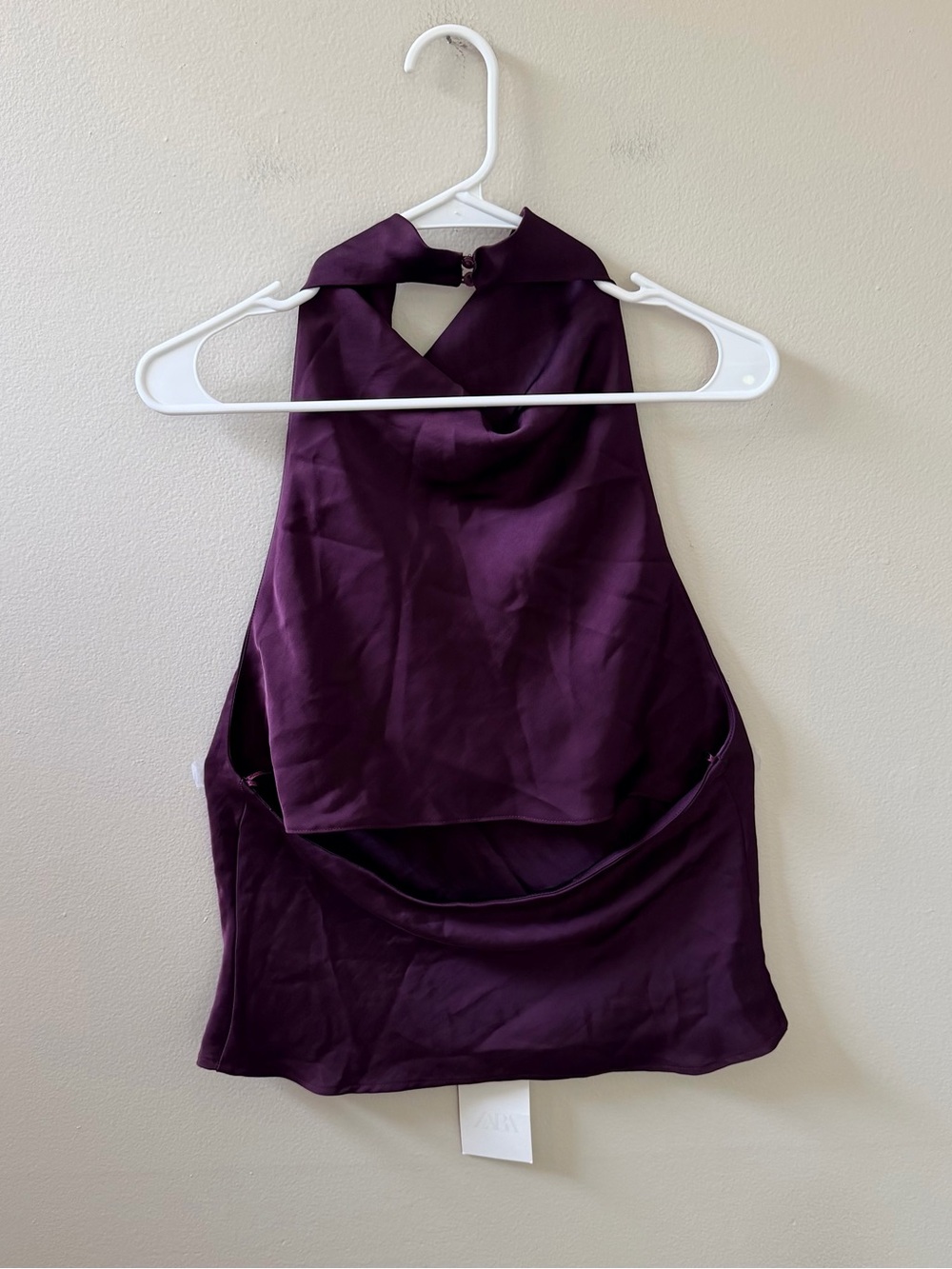 Zara Satin Halter Camisole in Deep Plum - Picture 13 of 16